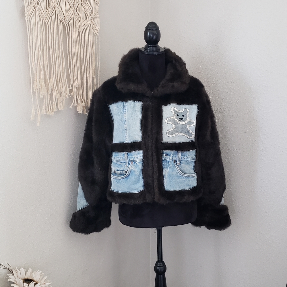 Vintage Denim And Faux Fur Jacket